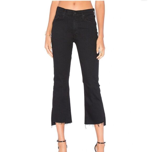 Mother the Insider Crop Ankle Fray Jeans in Black | 27 - Picture 1 of 12